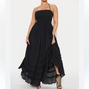 Smocked Halter Black Maxi Dress